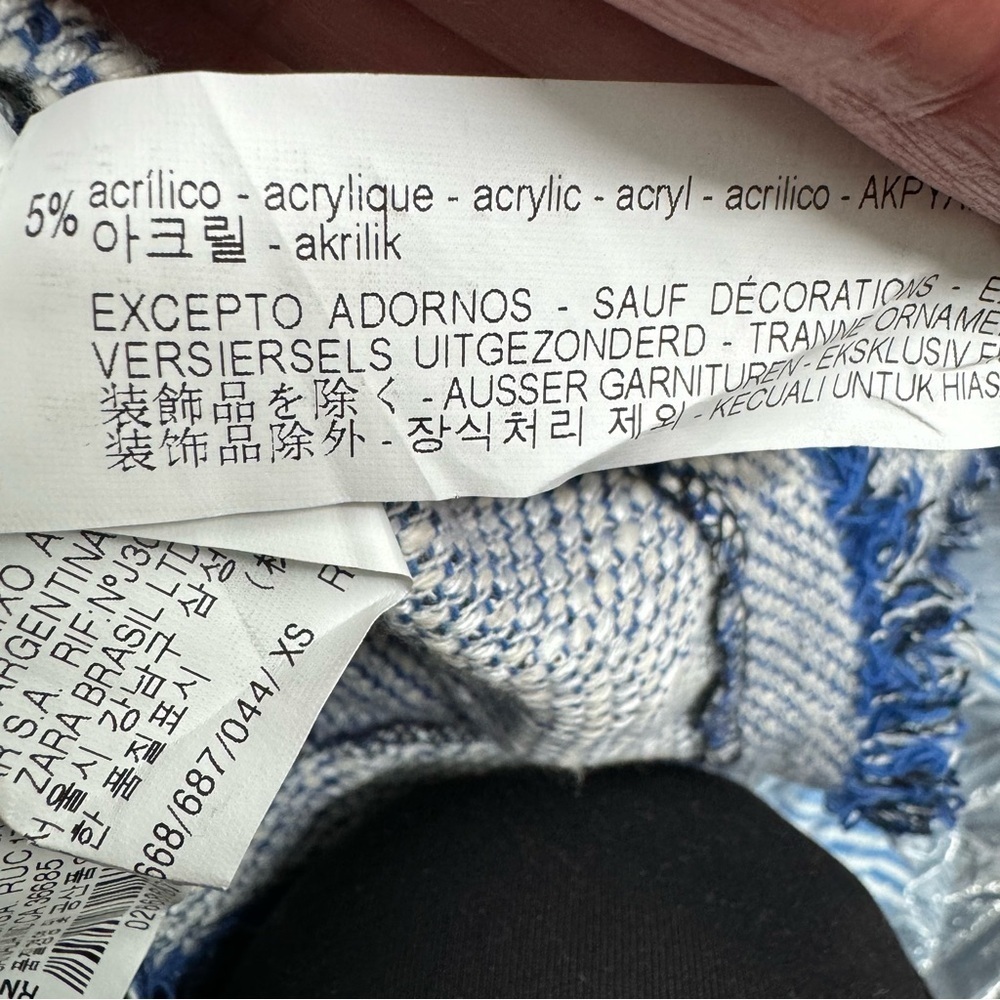 Zara Blue Tweed Pinafore Dress Women’s XS Retro Style Apron Dress Fray Hem - Picture 13 of 13